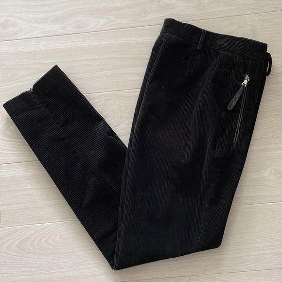 Prada Black Straight Leg Corduroy Pants with Logo on Zipper-pull. - Picture 5 of 14